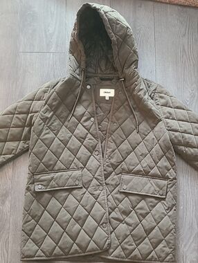DKNY Quilted Hooded Water-resistant Jacket in Olive Green